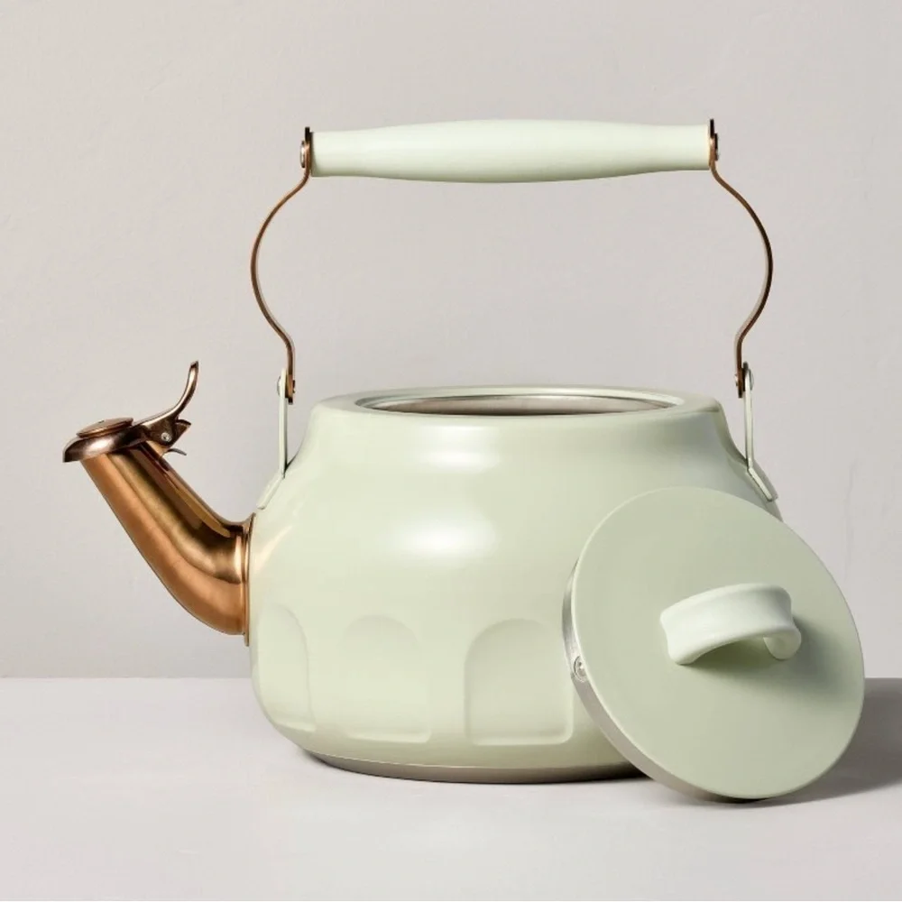 Hearth & Hand 2qt Stainless Steel Arch Cutout Teapot Serene Green- RARE FIND